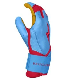 Bruce Bolt PREMIUM PRO BADER Series Long Cuff Batting Gloves: Baby Blue -Baseball Equipment Store LC HBB SIDE