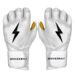 Bruce Bolt PREMIUM PRO Long Cuff Batting Gloves: White