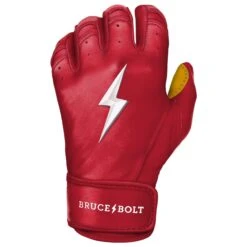 Bruce Bolt PREMIUM PRO Short Cuff Batting Gloves: Red -Baseball Equipment Store SC REDG LEFT