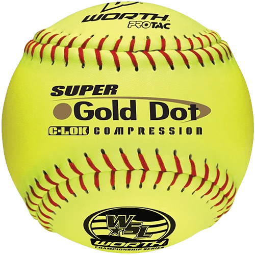 Worth 12" Super Gold Dot WSL Slowpitch Softballs (Dozen): YS44WSLS 3 Worth 12" Super Gold Dot WSL Slowpitch Softballs (Dozen): YS44WSLS
